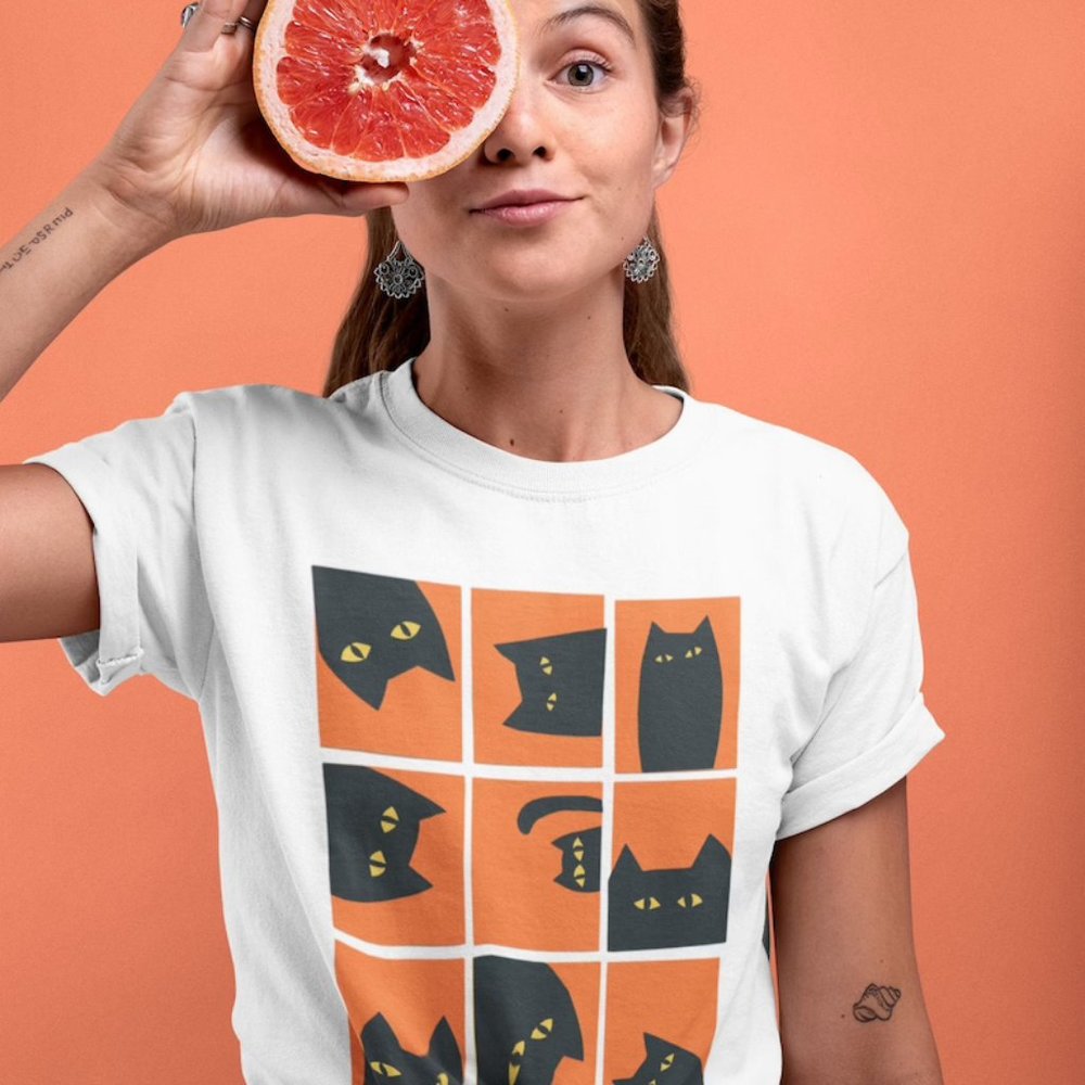 Black Cat Unisex T-shirt, Cute Cat Graphic Printed